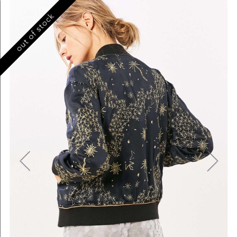 Clelestial bomber jacket XS BNWOT Navy Gold - Picture 5 of 6